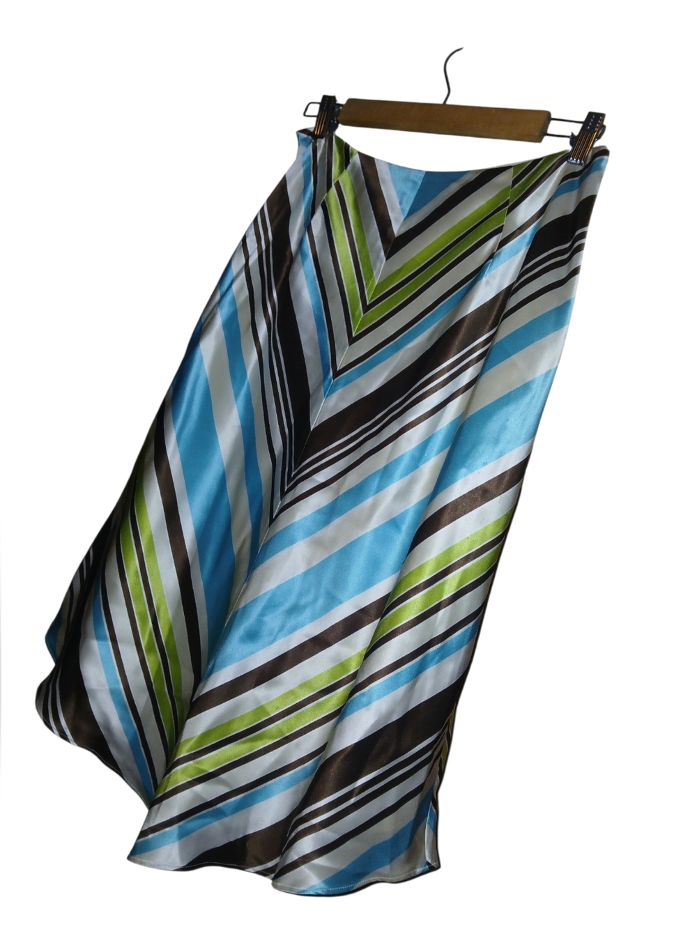Apostrophe NWT Women’s Blue & Green Silk Striped Midi Skirt Fully Lined Size 10